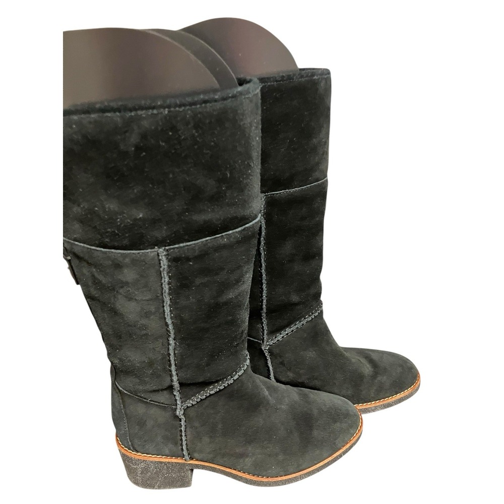 Coach Turnlock Patch Suede Sherpa Lining Boho‎ Comfort Pull On Black Boots 7.5 - Picture 3 of 15